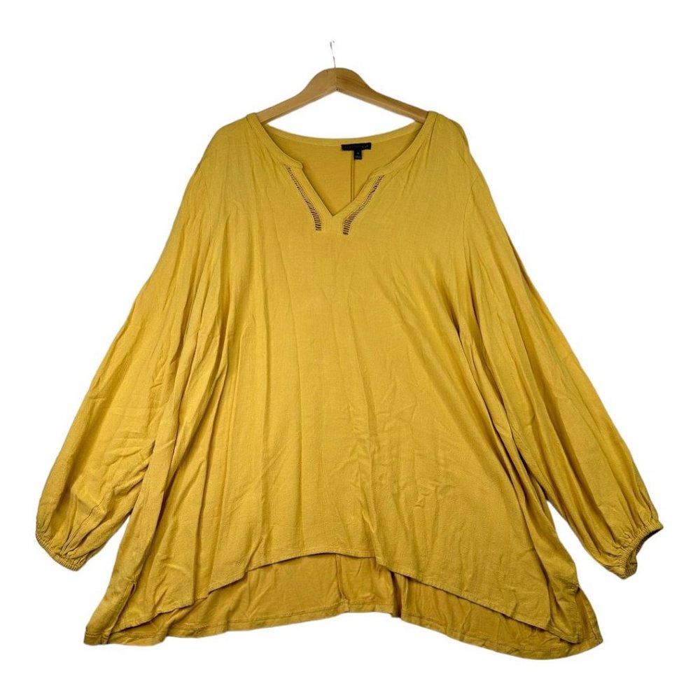 Lane Bryant 100% Rayon Vneck Long Sleeve Blouse size‎ 28 Yellow